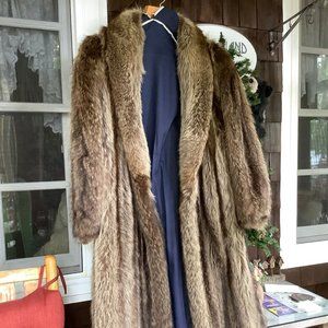 raccoon coat, matching muff and headband